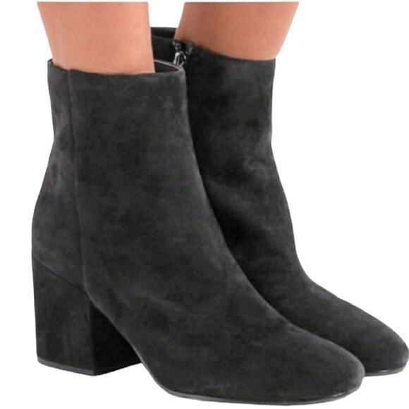 SAM EDELMAN Taye Black‎ Suede Side Zip Block Heel Ankle Bootie Women's Size 9 - Picture 1 of 12